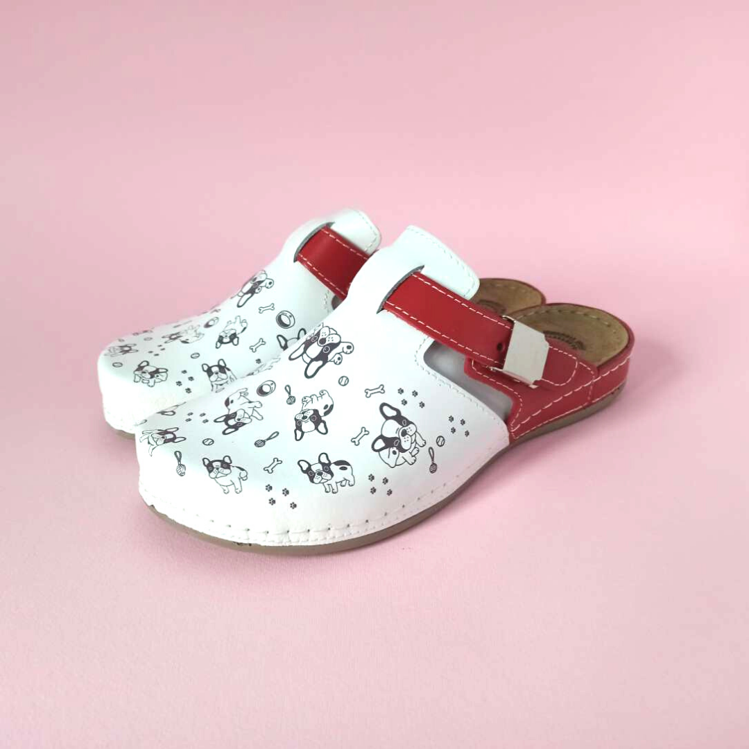 Bril modna klompa kuce crvena, prirodna koža