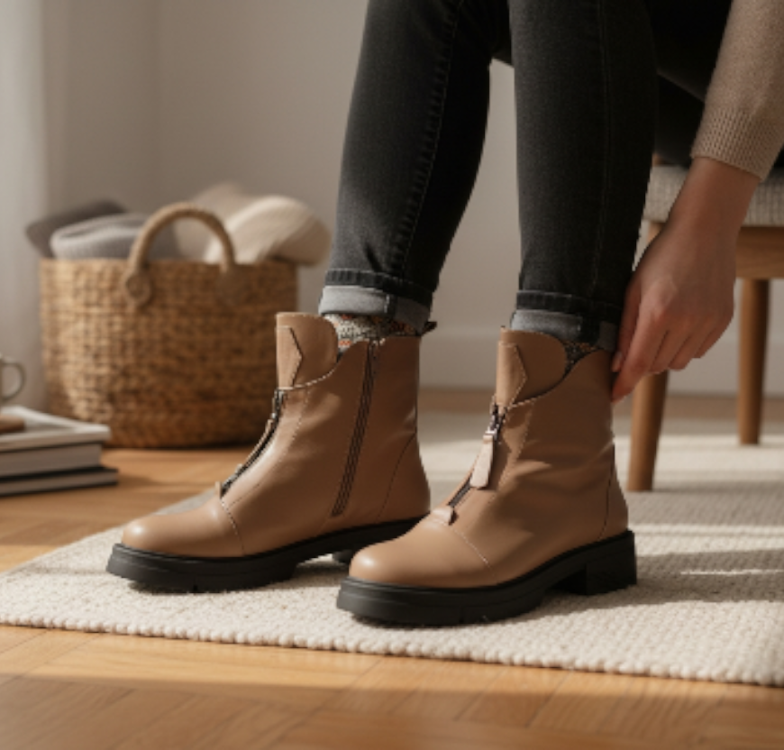 AMR čizme bež, prirodna koža