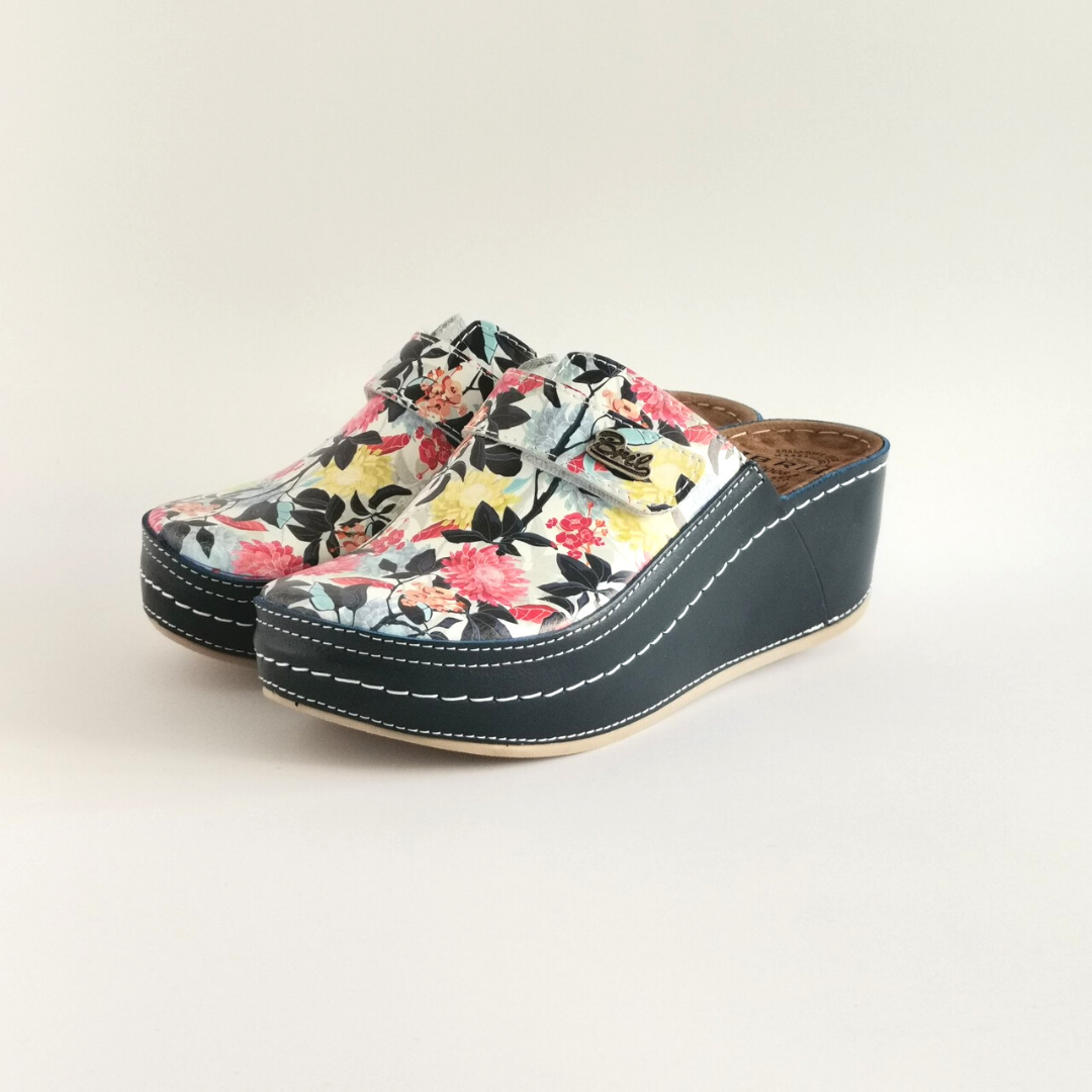 Bril High - navy flower, genuine leather