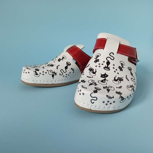 Bril modna klompa maca bijelo crvena, prirodna koža