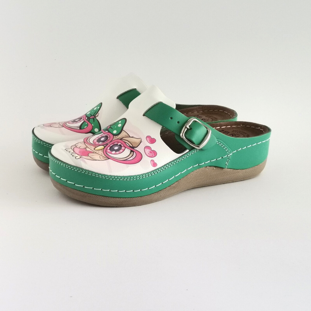 Bril Mony klompa sovica zelena, prirodna koža