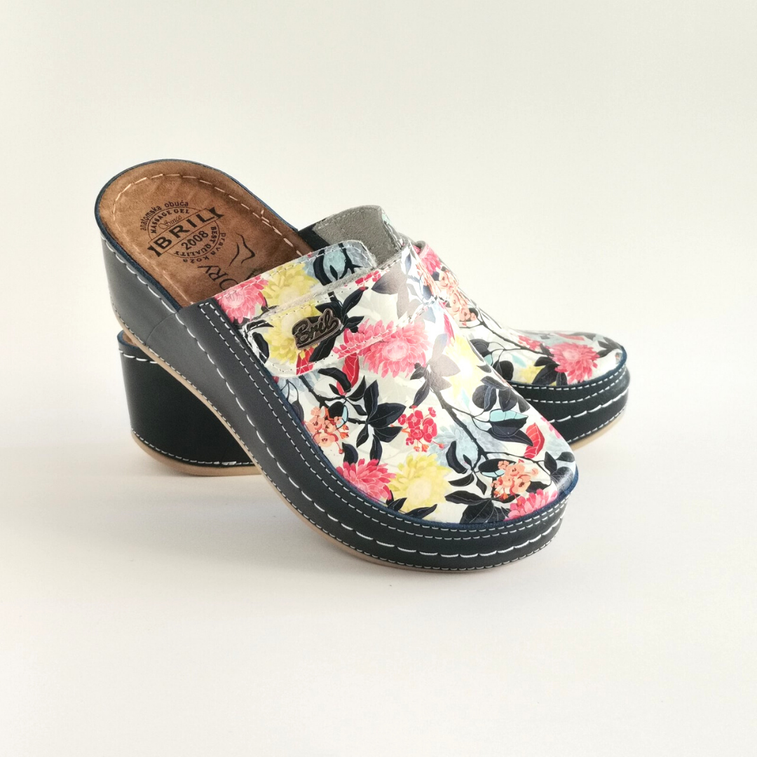 Bril High - navy flower, genuine leather
