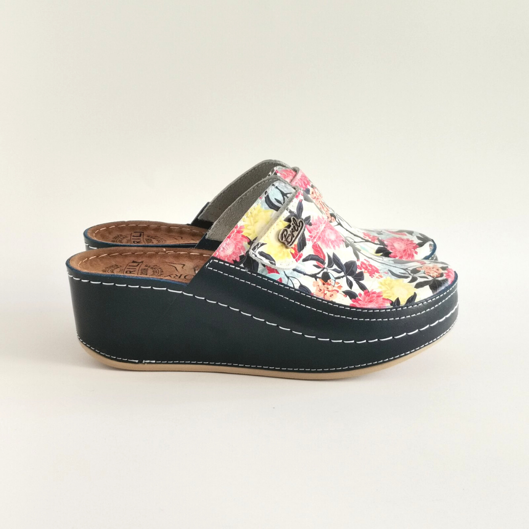 Bril High - navy flower, genuine leather