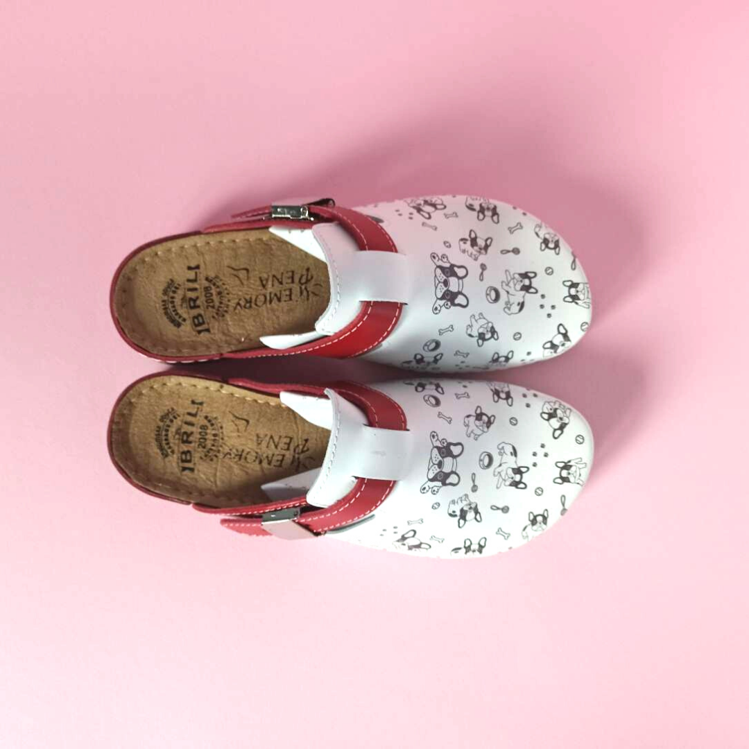 Bril modna klompa kuce crvena, prirodna koža