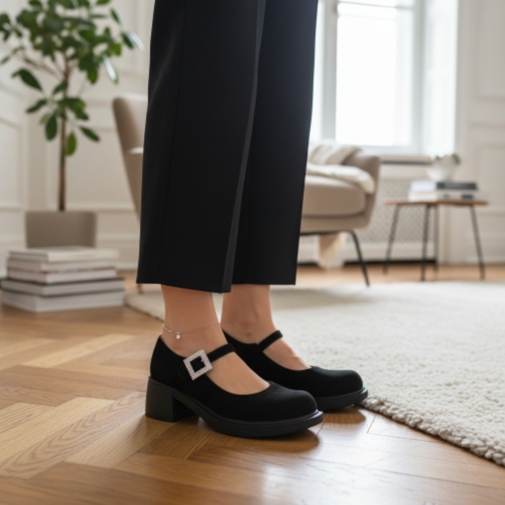 Capone Mary Jane cipele štikla crna